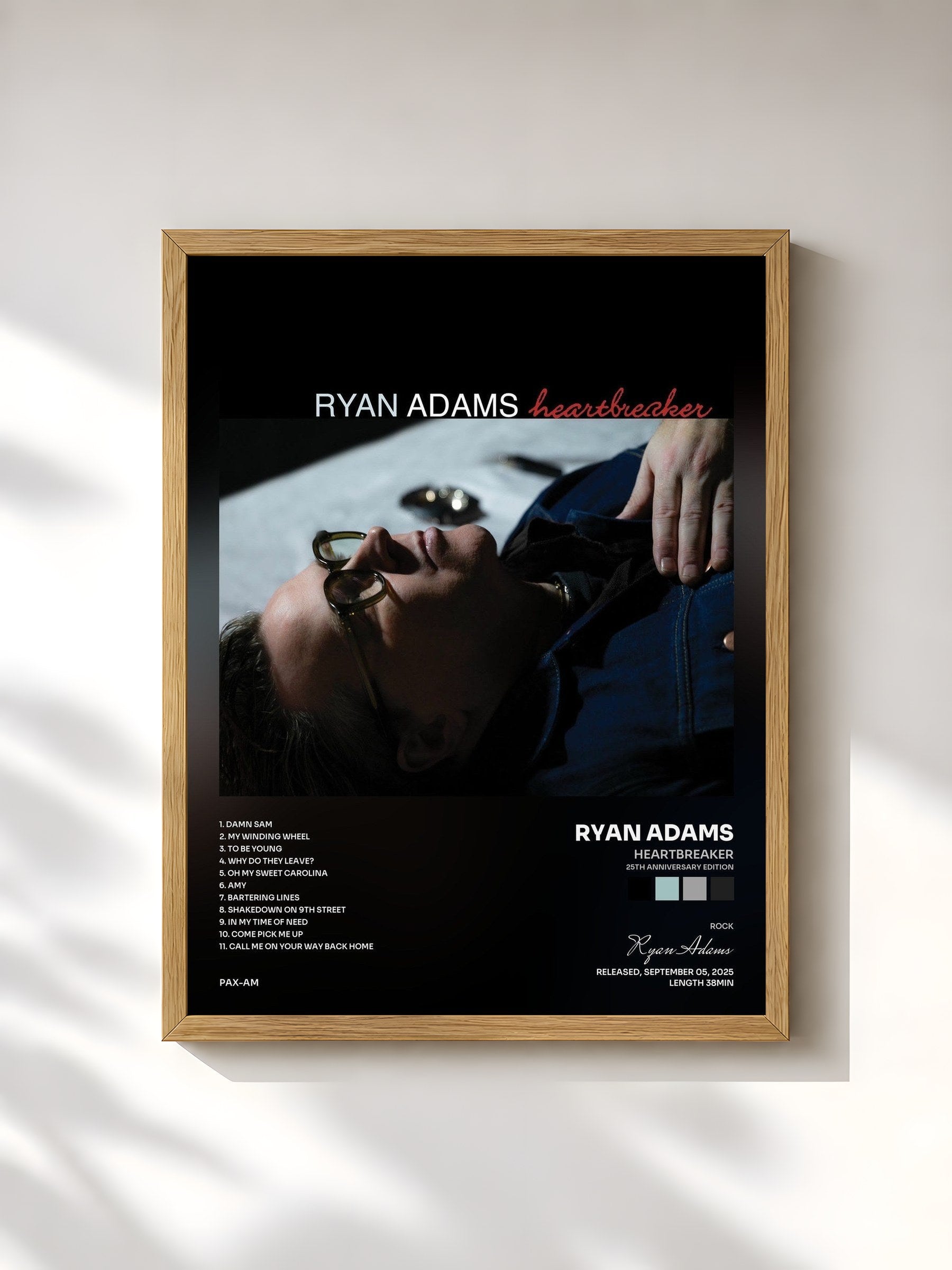 #bois Tableau de l'album Heartbreaker (25th Anniversary Edition) de Ryan Adams, cadre en bois brut, imprimé et encadré en France