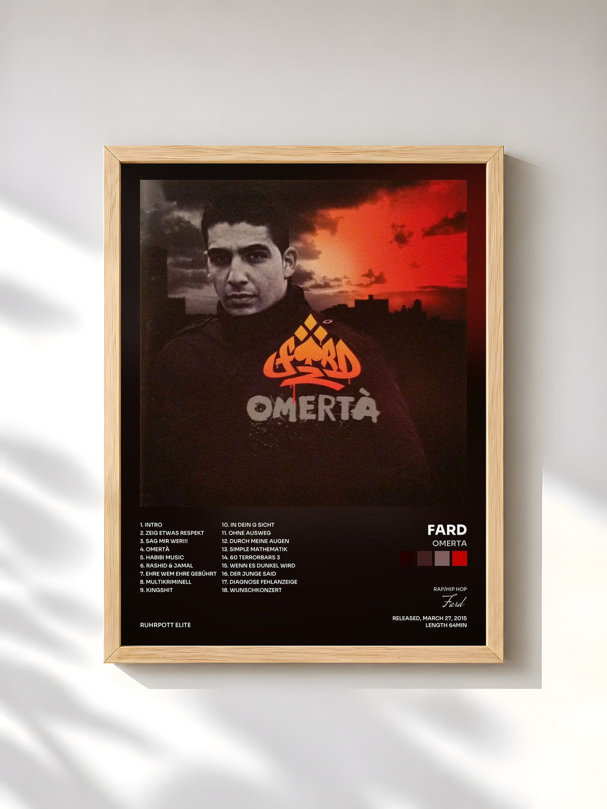 #bois Tableau de l'album Omerta de Fard, cadre en bois brut, imprimé et encadré en France