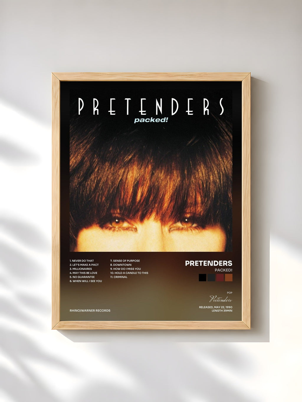 #bois Tableau de l'album Packed! de Pretenders, cadre en bois brut, imprimé et encadré en France