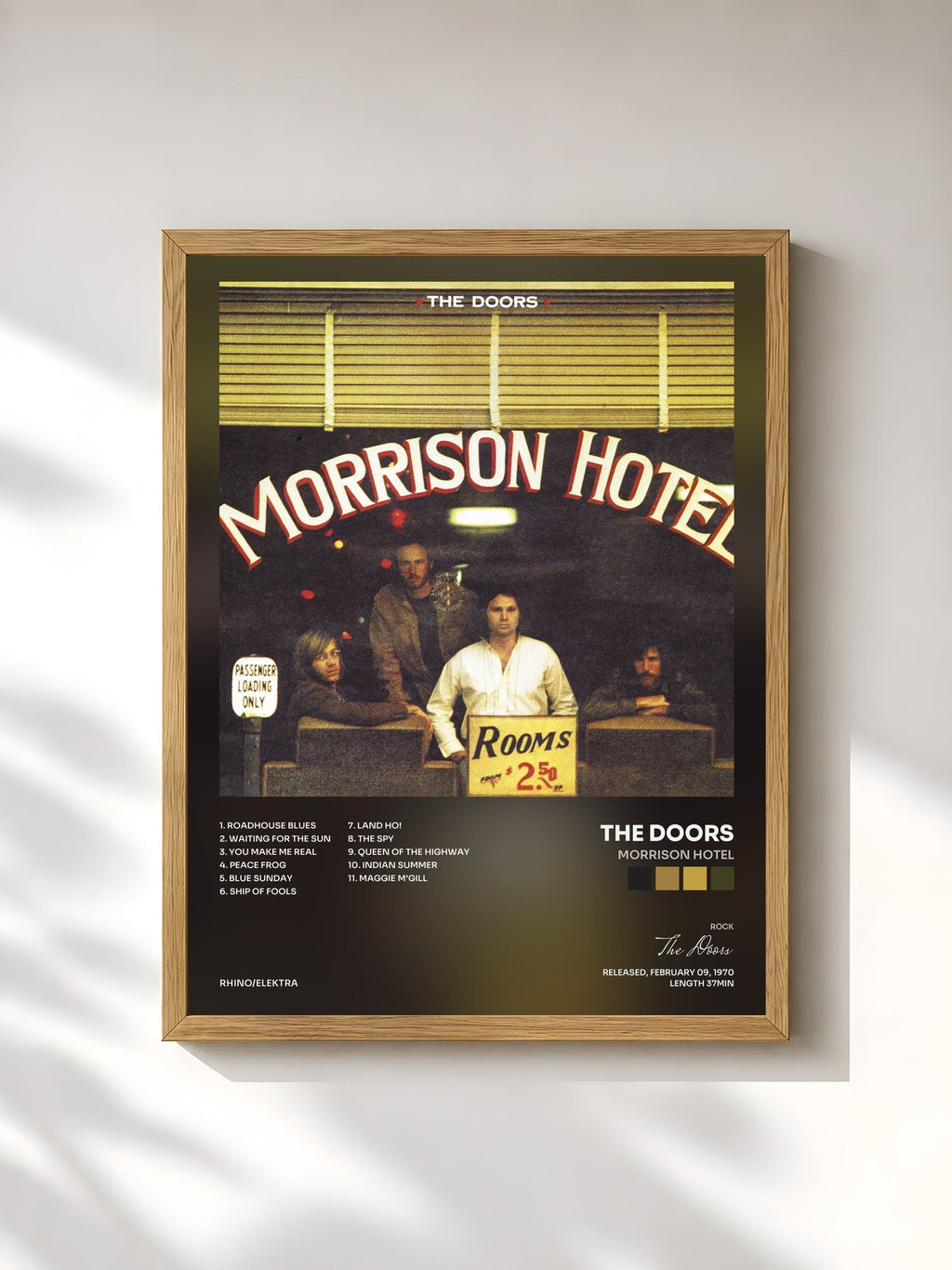 #bois Tableau de l'album Morrison Hotel de The Doors, cadre en bois brut, imprimé et encadré en France