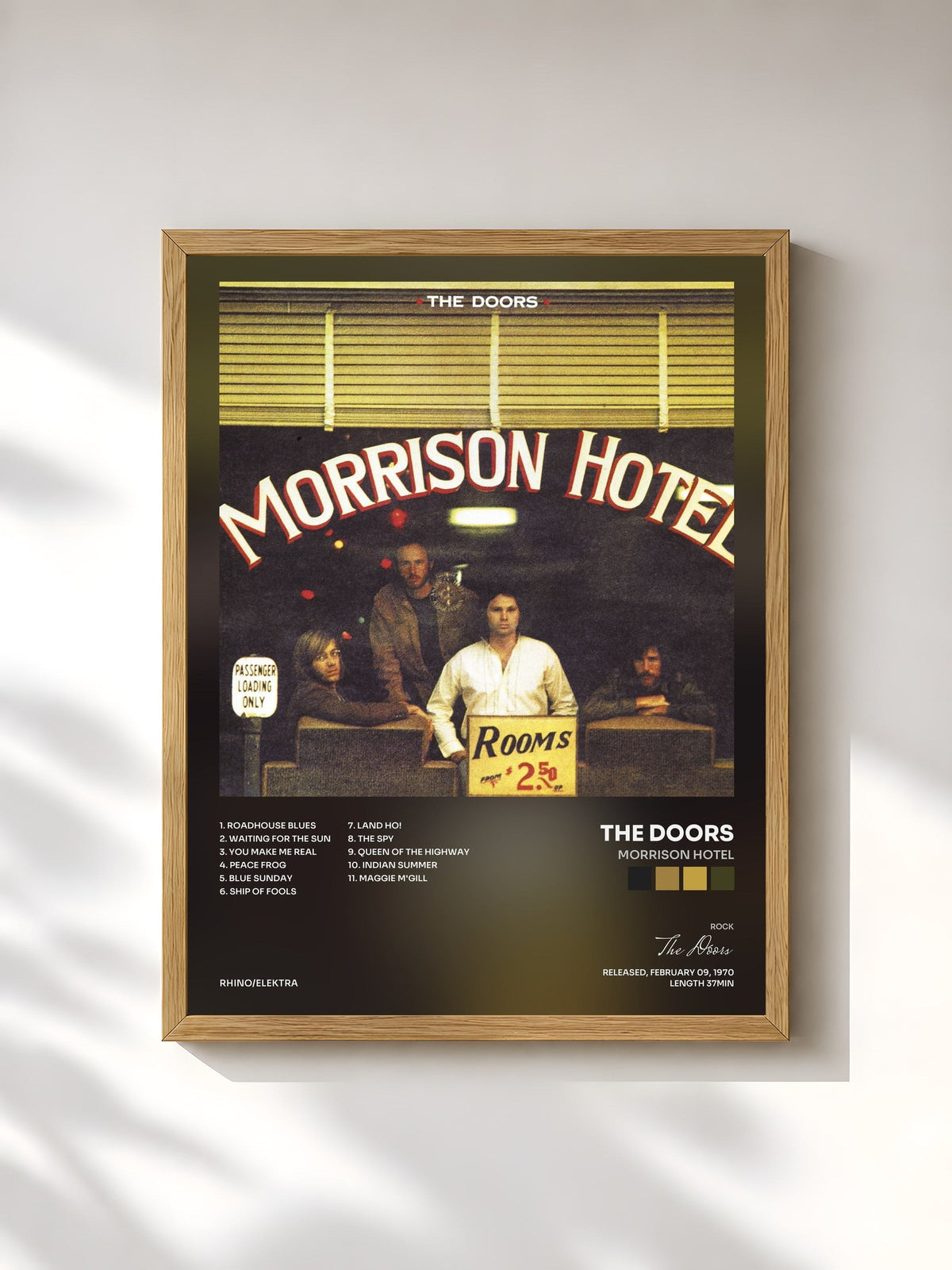 #bois Tableau de l'album Morrison Hotel de The Doors, cadre en bois brut, imprimé et encadré en France