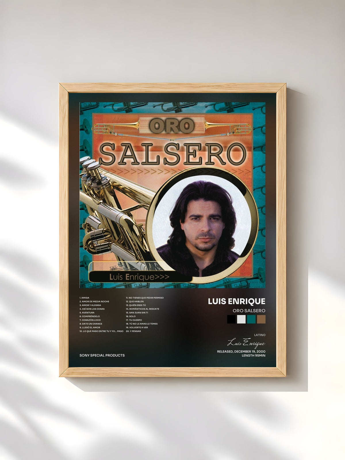 #bois Tableau de l'album Oro Salsero de Luis Enrique, cadre en bois brut, imprimé et encadré en France