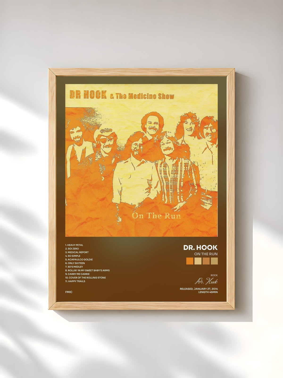 #bois Tableau de l'album On the Run de Dr. Hook, cadre en bois brut, imprimé et encadré en France