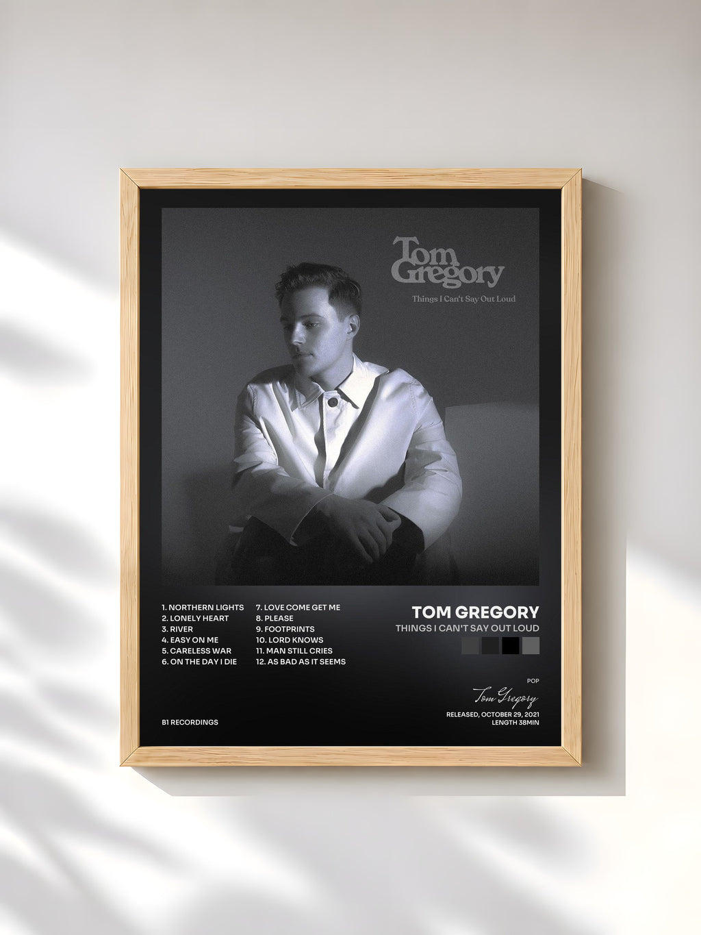 #bois Tableau de l'album Things I Can't Say Out Loud de Tom Gregory, cadre en bois brut, imprimé et encadré en France