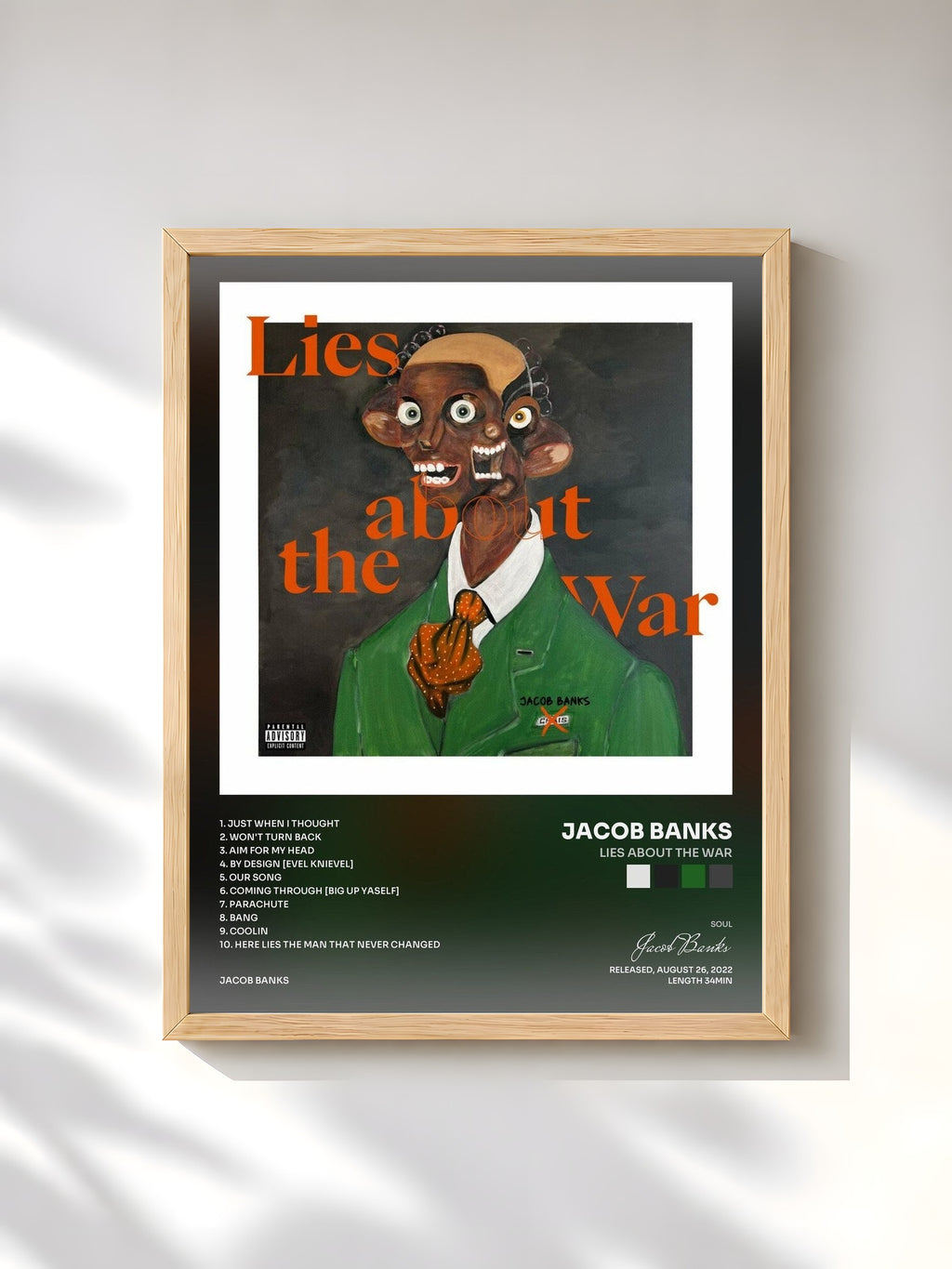 #bois Tableau de l'album Lies About The War de Jacob Banks, cadre en bois brut, imprimé et encadré en France