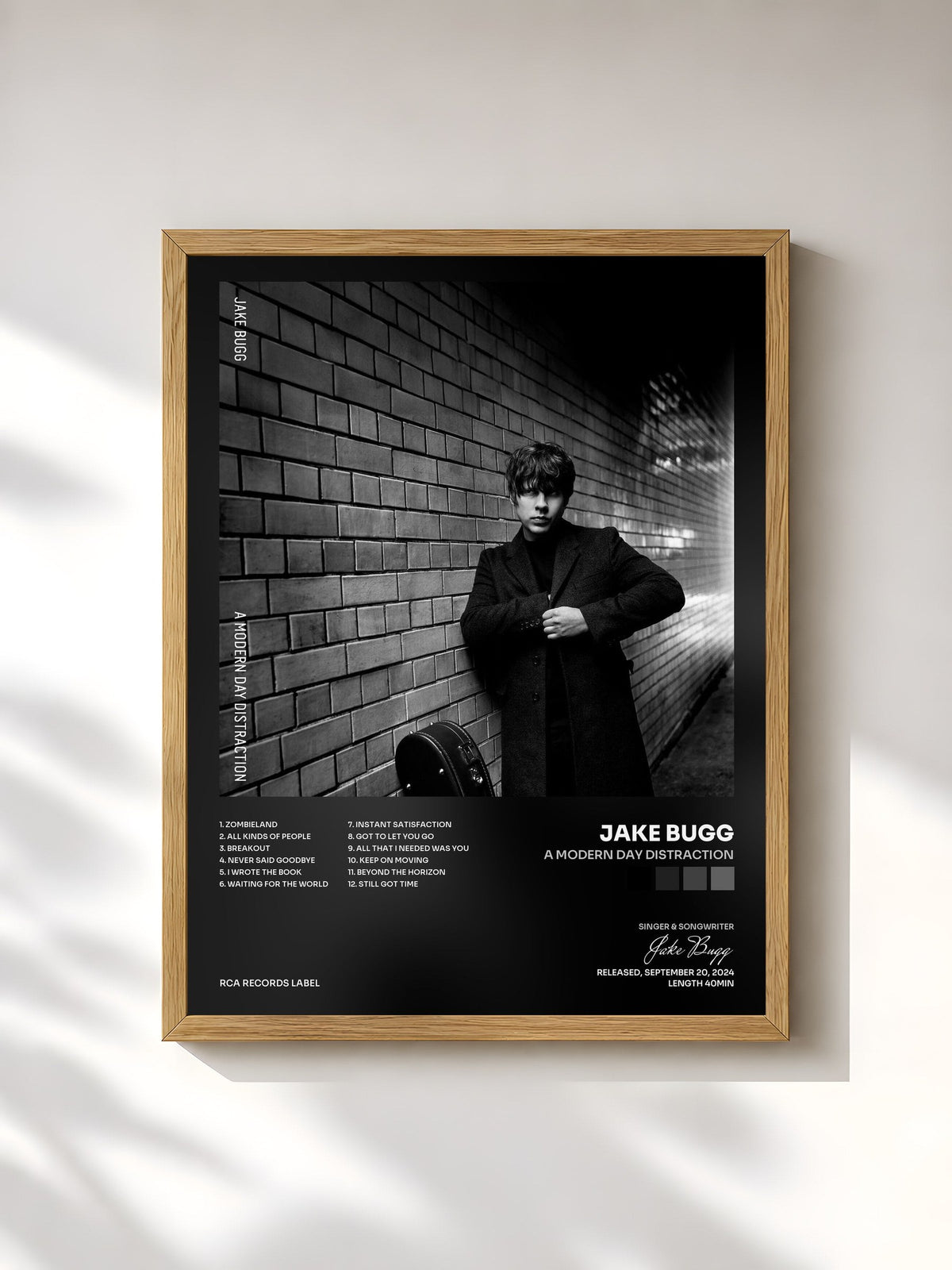 #bois Tableau de l'album A Modern Day Distraction de Jake Bugg, cadre en bois brut, imprimé et encadré en France