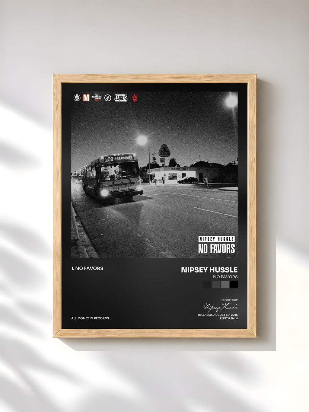 #bois Tableau de l'album No Favors de Nipsey Hussle, cadre en bois brut, imprimé et encadré en France