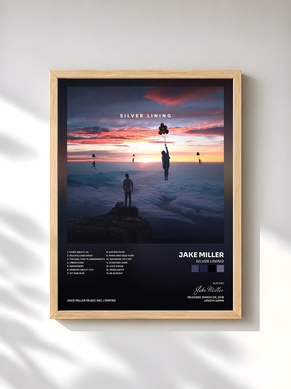 #bois Tableau de l'album Silver Lining de Jake Miller, cadre en bois brut, imprimé et encadré en France