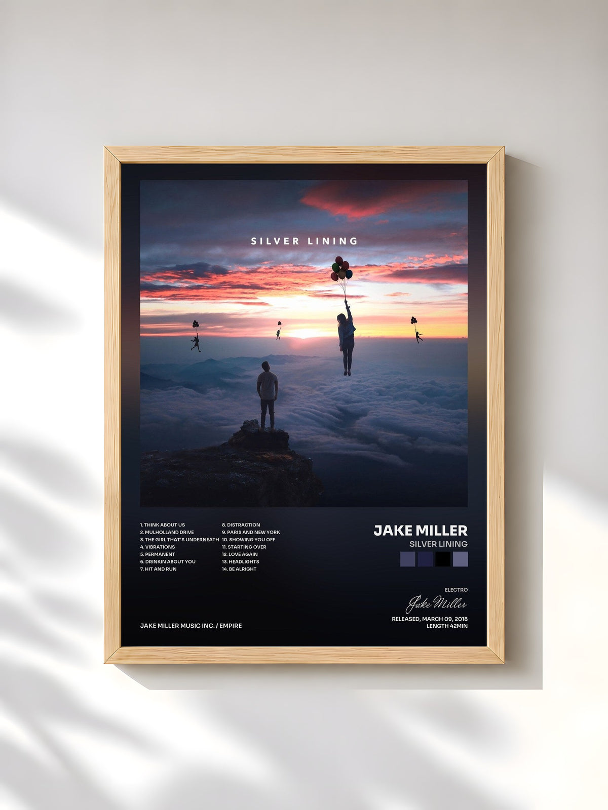 #bois Tableau de l'album Silver Lining de Jake Miller, cadre en bois brut, imprimé et encadré en France