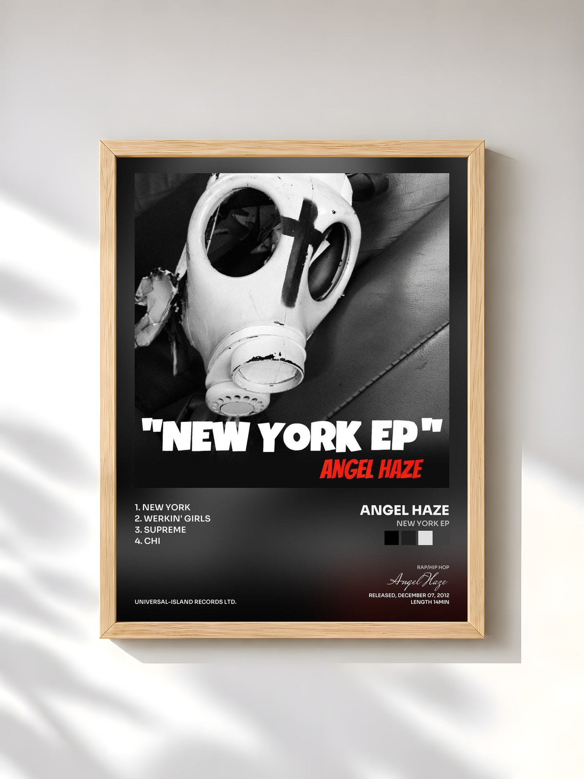 #bois Tableau de l'album New York EP de Angel Haze, cadre en bois brut, imprimé et encadré en France