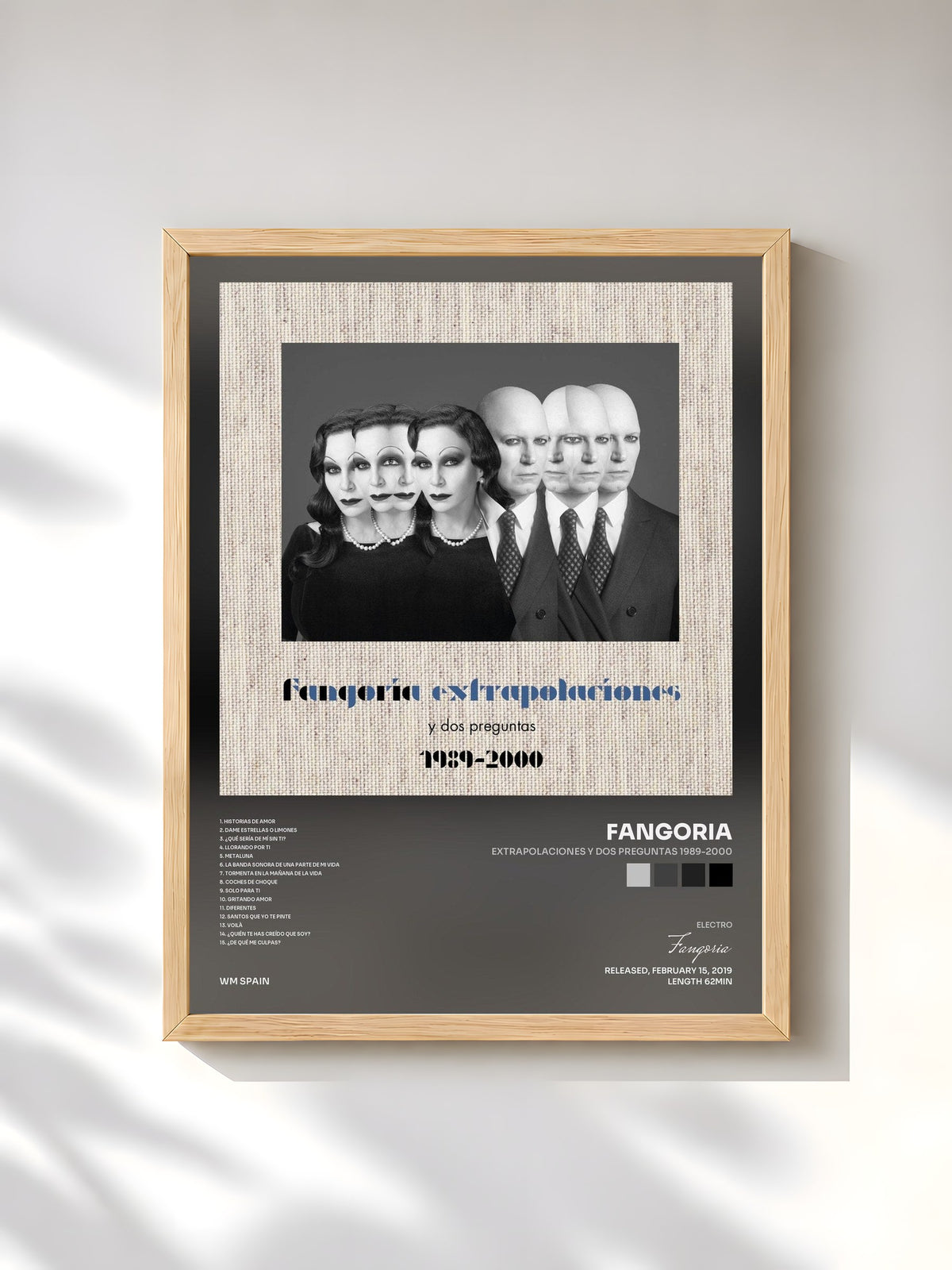#bois Tableau de l'album Extrapolaciones y dos preguntas 1989-2000 de Fangoria, cadre en bois brut, imprimé et encadré en France