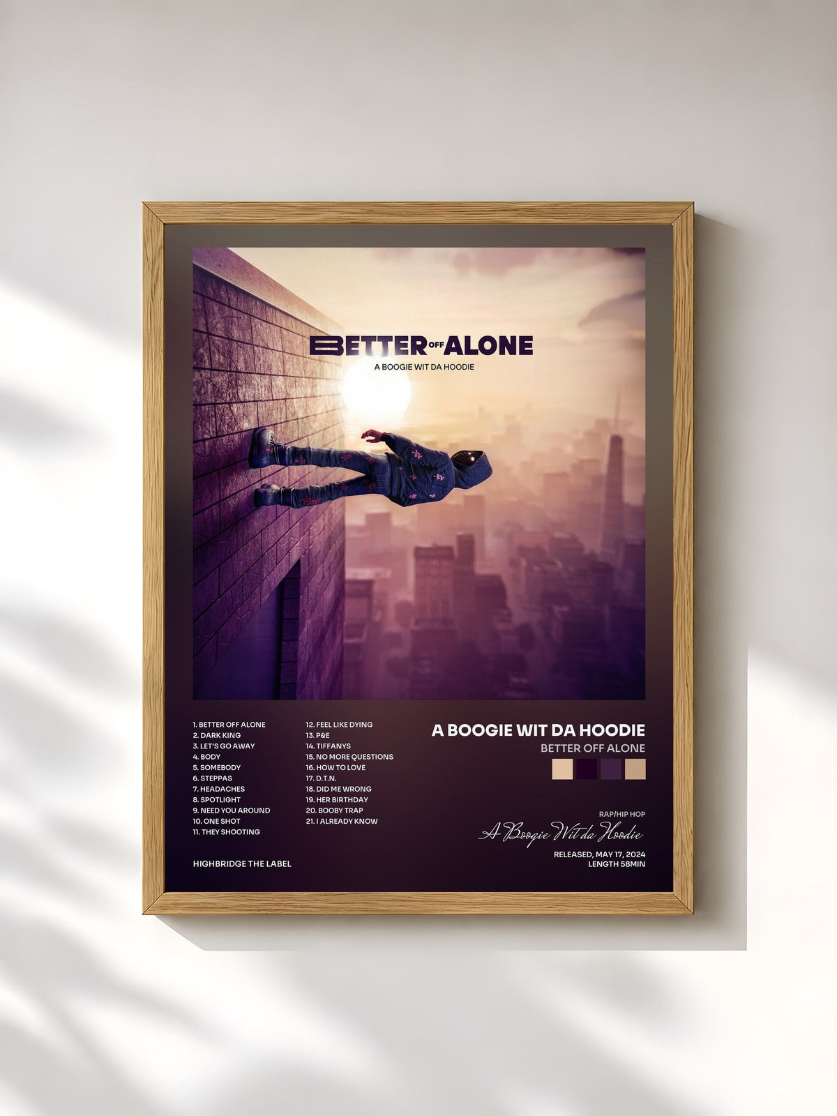 #bois Tableau de l'album Better Off Alone de A Boogie Wit da Hoodie, cadre en bois brut, imprimé et encadré en France