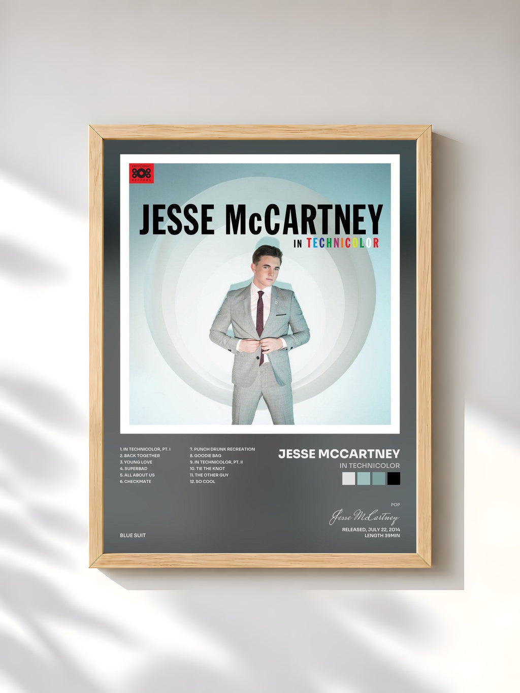 #bois Tableau de l'album In Technicolor de Jesse McCartney, cadre en bois brut, imprimé et encadré en France