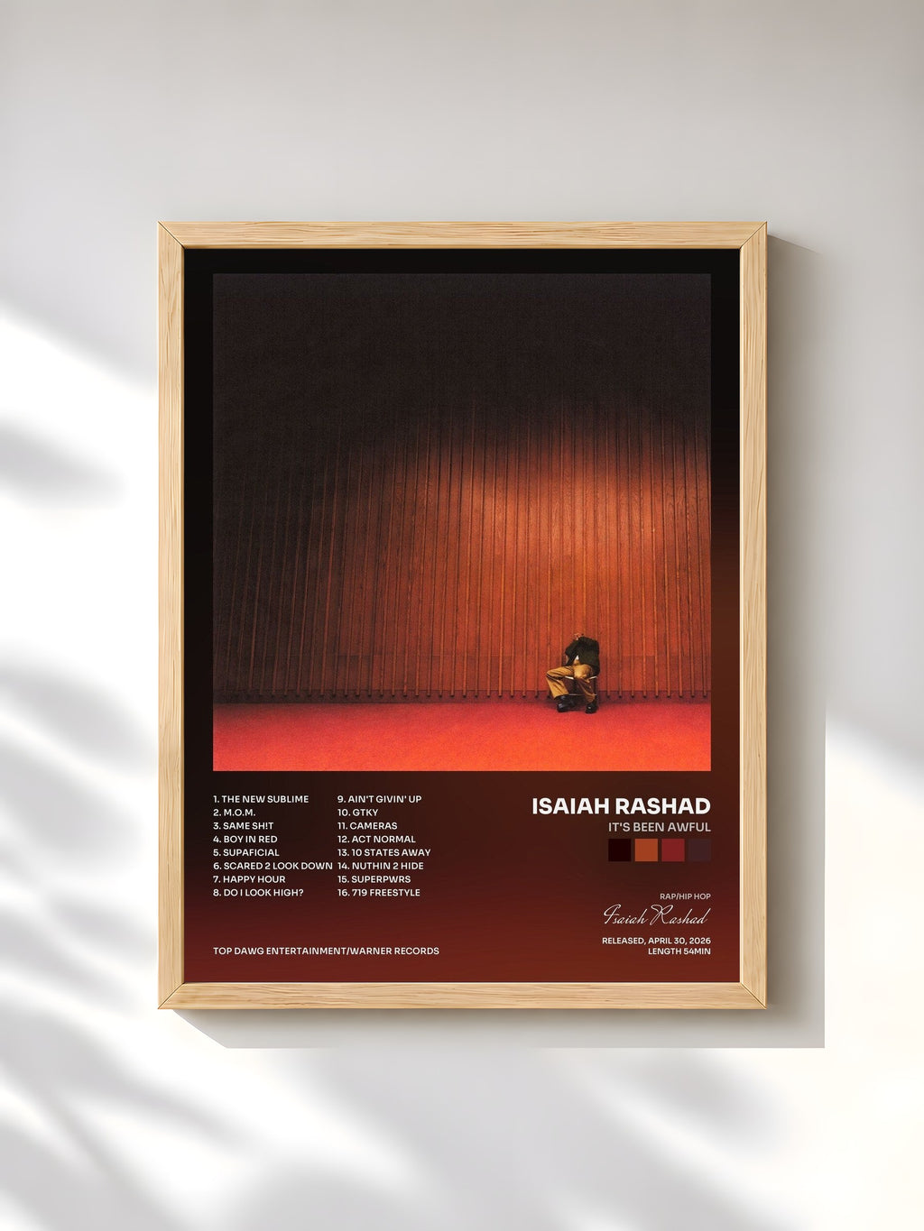 #bois Tableau de l'album IT'S BEEN AWFUL de Isaiah Rashad, cadre en bois brut, imprimé et encadré en France