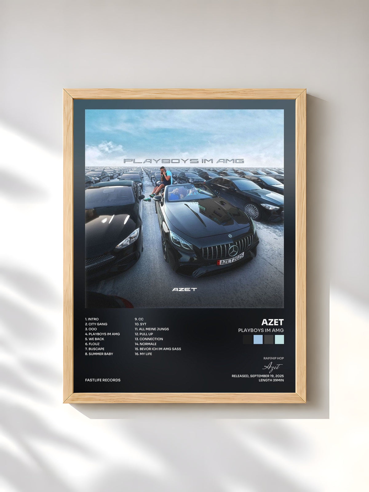 #bois Tableau de l'album Playboys im AMG de Azet, cadre en bois brut, imprimé et encadré en France