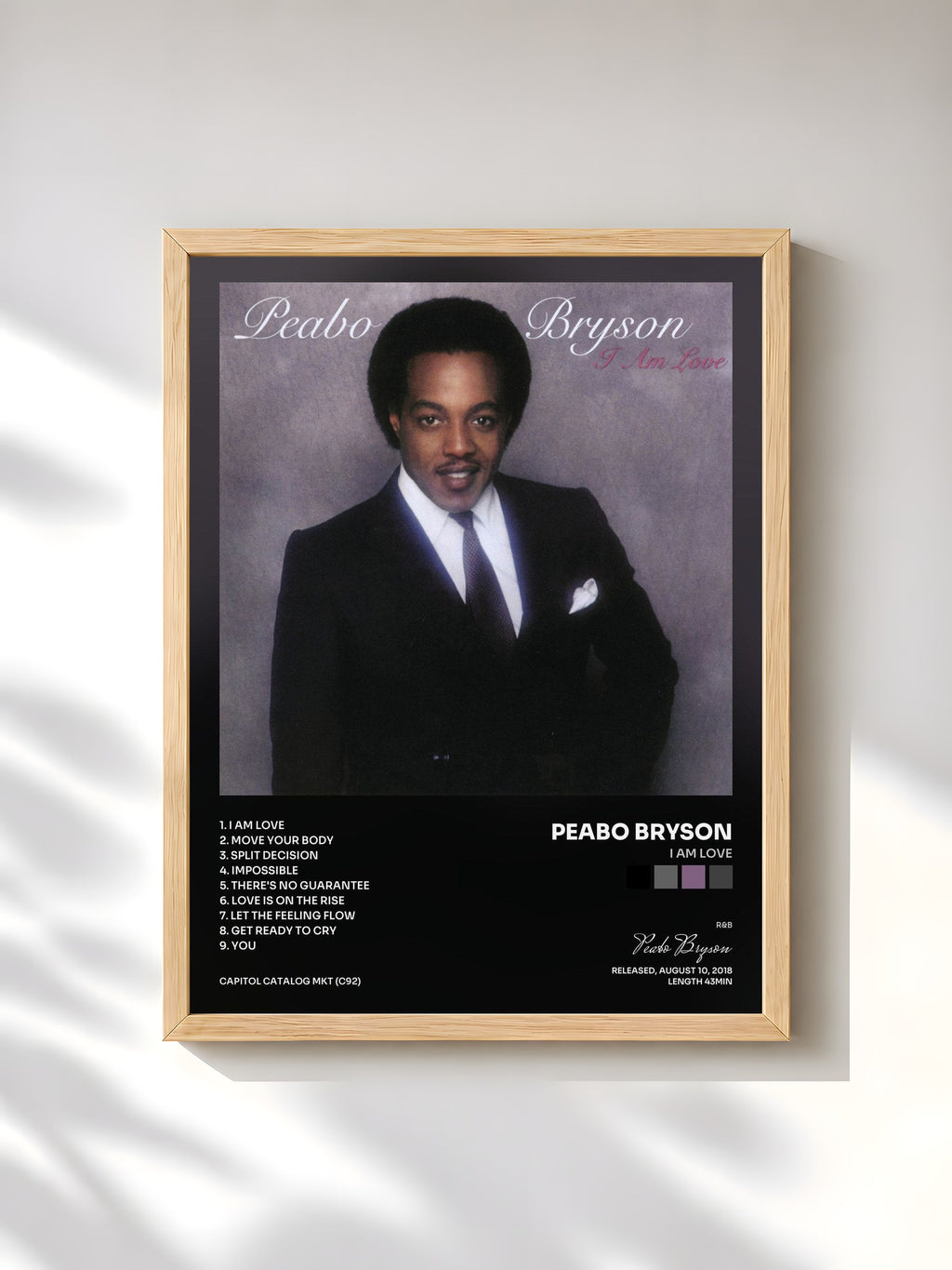 #bois Tableau de l'album I Am Love de Peabo Bryson, cadre en bois brut, imprimé et encadré en France