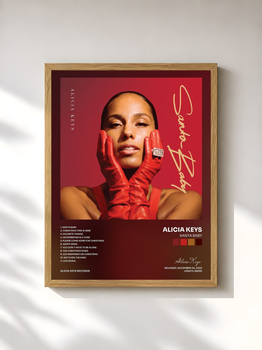 #bois Tableau de l'album Santa Baby de Alicia Keys, cadre en bois brut, imprimé et encadré en France