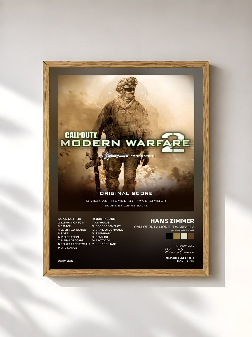 #bois Tableau de l'album Call of Duty: Modern Warfare 2 (Original Game Score) de Hans Zimmer, cadre en bois brut, imprimé et encadré en France