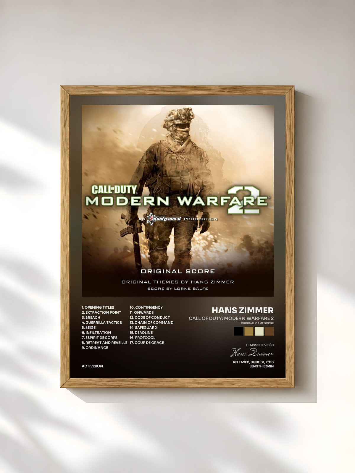 #bois Tableau de l'album Call of Duty: Modern Warfare 2 (Original Game Score) de Hans Zimmer, cadre en bois brut, imprimé et encadré en France