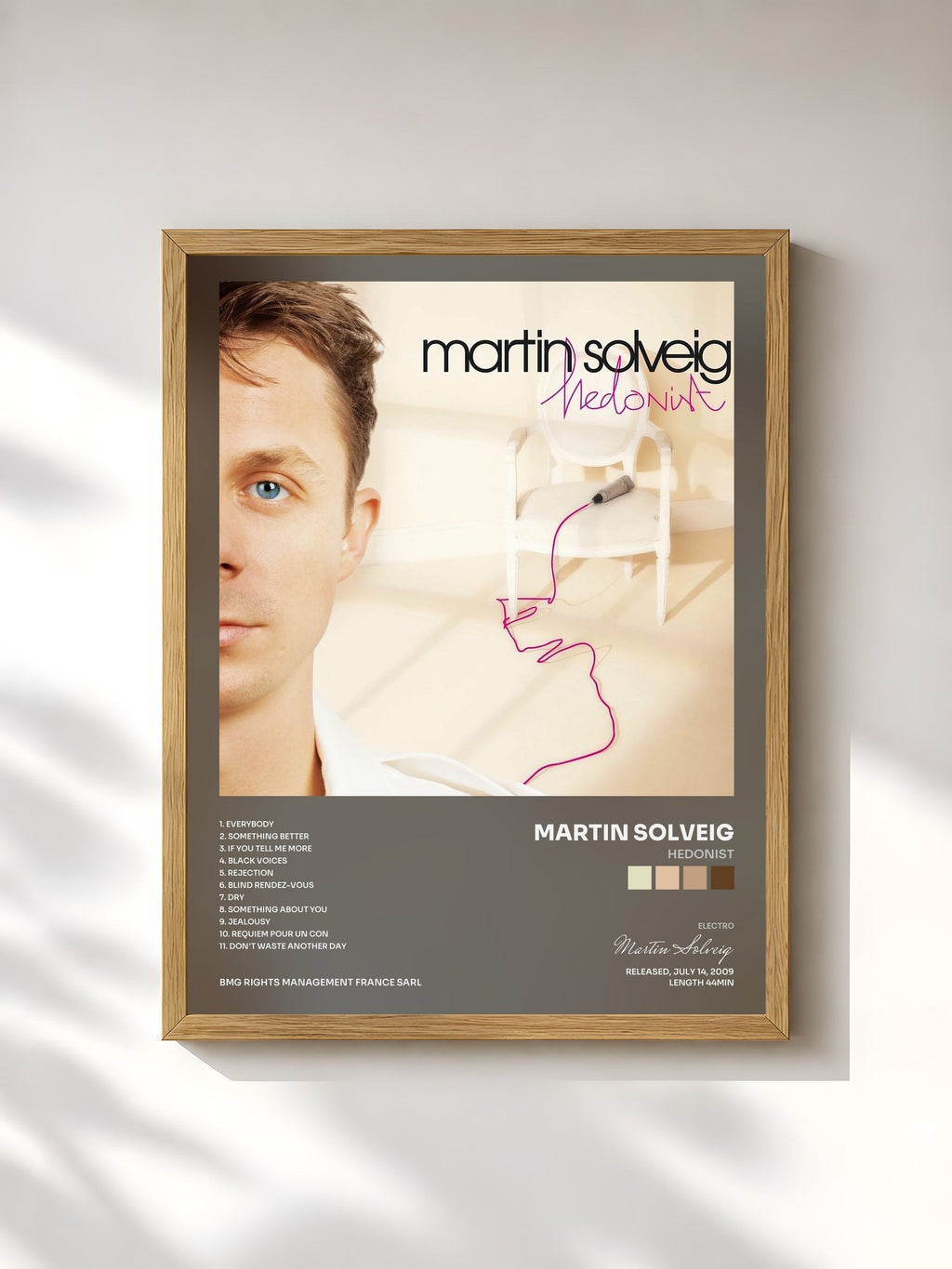 #bois Tableau de l'album Hedonist de Martin Solveig, cadre en bois brut, imprimé et encadré en France