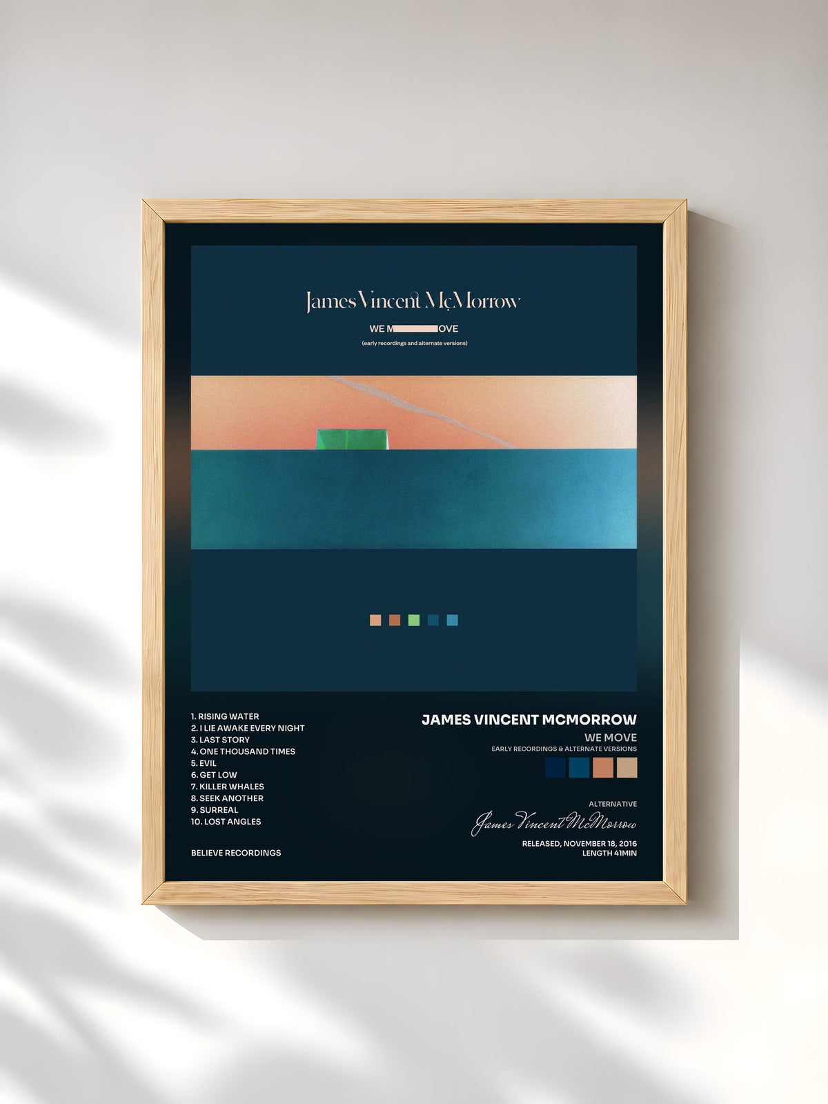 #bois Tableau de l'album We Move (Early Recordings & Alternate Versions) de James Vincent McMorrow, cadre en bois brut, imprimé et encadré en France