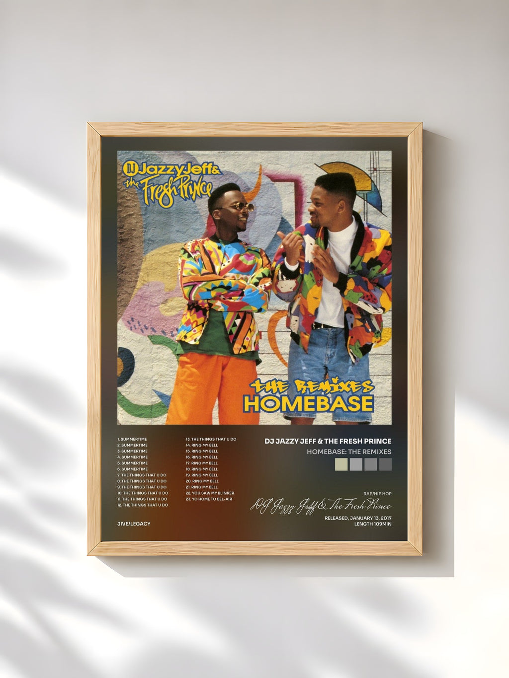 #bois Tableau de l'album Homebase: The Remixes de DJ Jazzy Jeff & The Fresh Prince, cadre en bois brut, imprimé et encadré en France