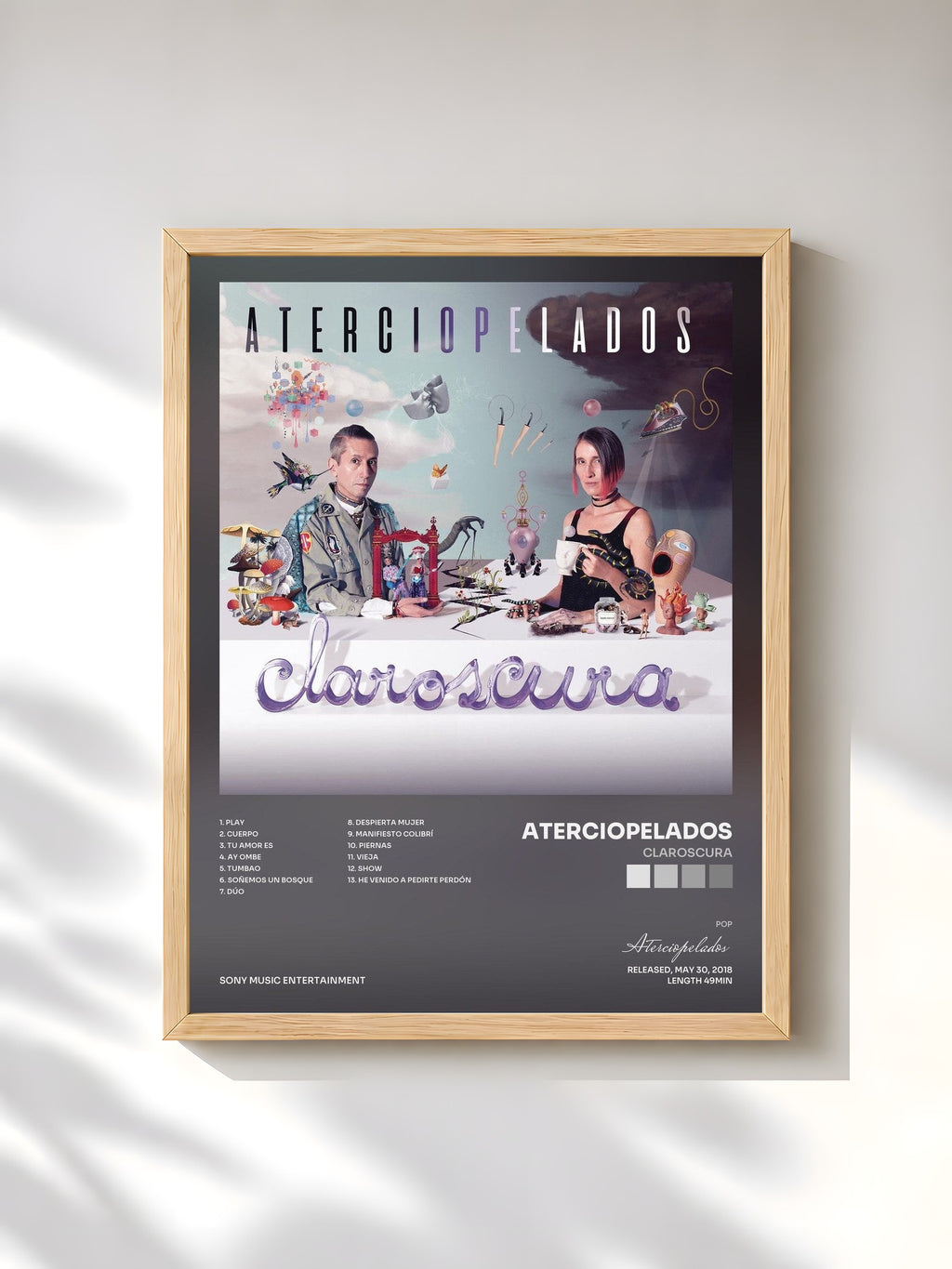 #bois Tableau de l'album Claroscura de Aterciopelados, cadre en bois brut, imprimé et encadré en France