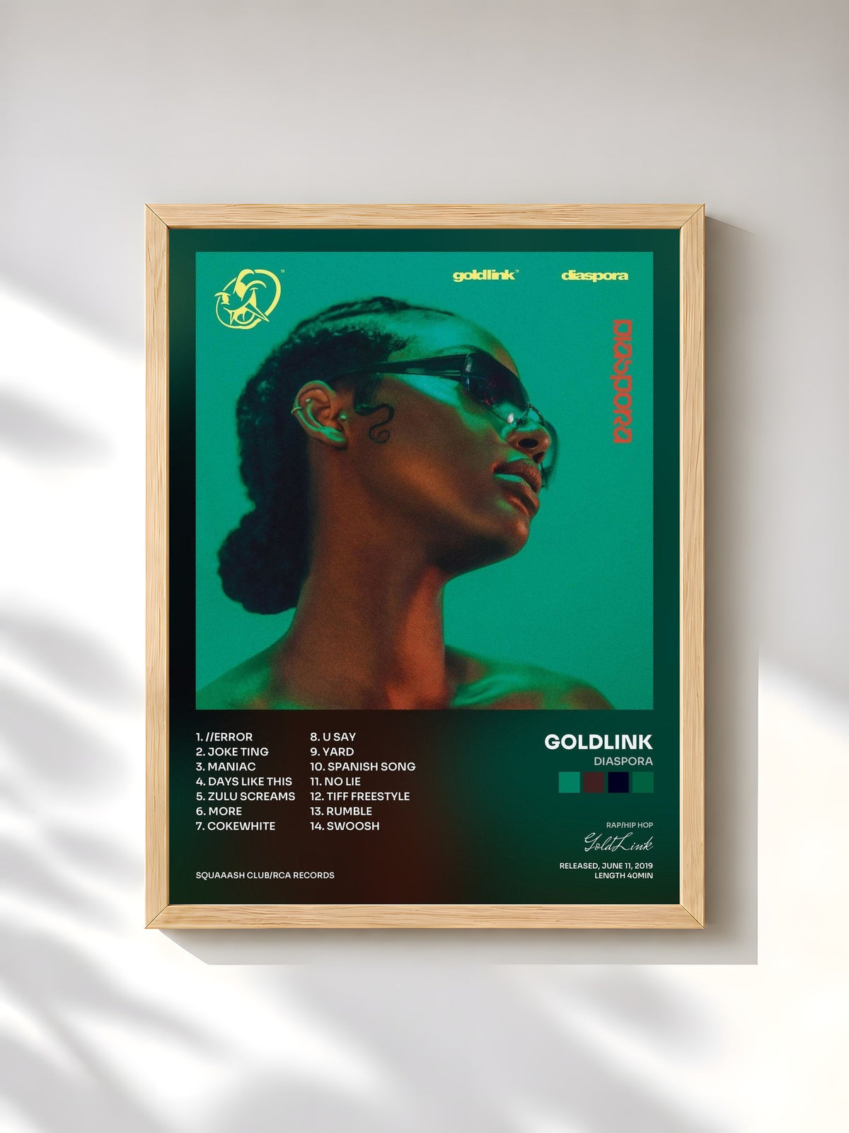 #bois Tableau de l'album Diaspora de GoldLink, cadre en bois brut, imprimé et encadré en France