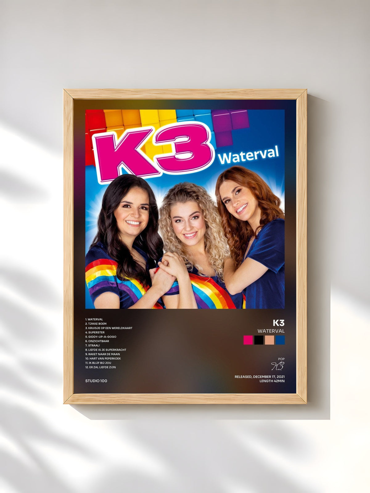 #bois Tableau de l'album Waterval de K3, cadre en bois brut, imprimé et encadré en France