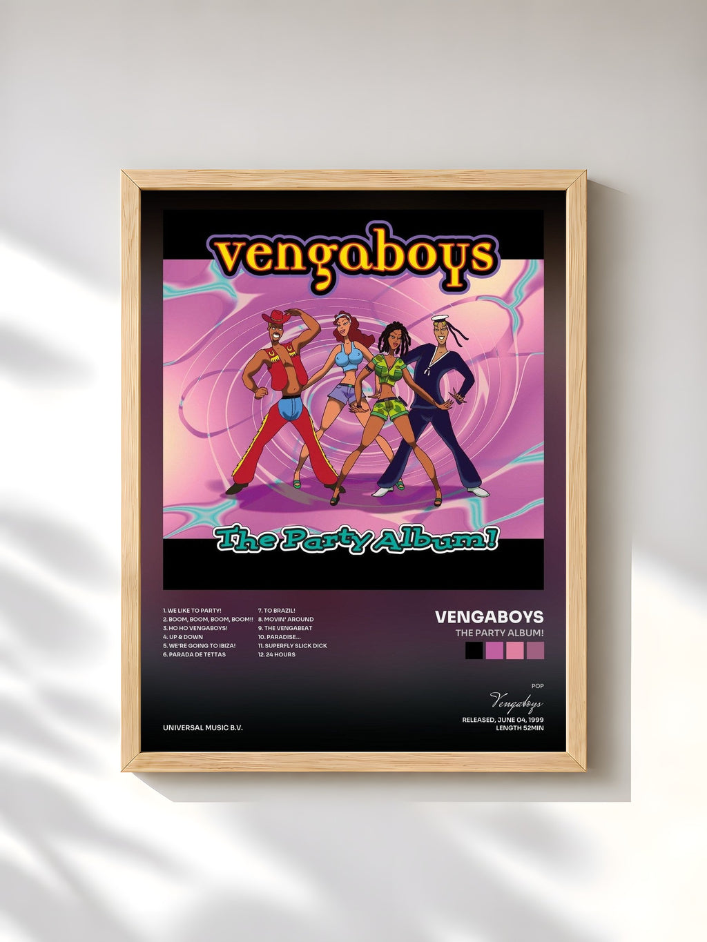 #bois Tableau de l'album The Party Album! de Vengaboys, cadre en bois brut, imprimé et encadré en France