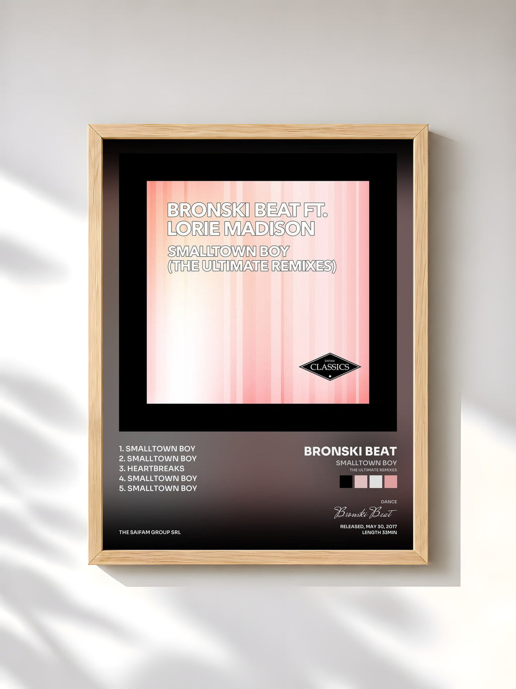 #bois Tableau de l'album Smalltown Boy (The Ultimate Remixes) de Bronski Beat, cadre en bois brut, imprimé et encadré en France