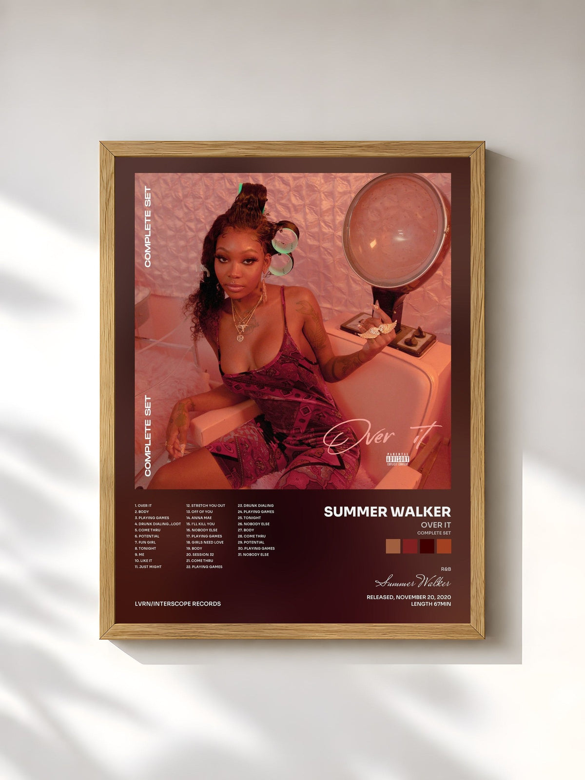 #bois Tableau de l'album Over It (Complete Set) de Summer Walker, cadre en bois brut, imprimé et encadré en France