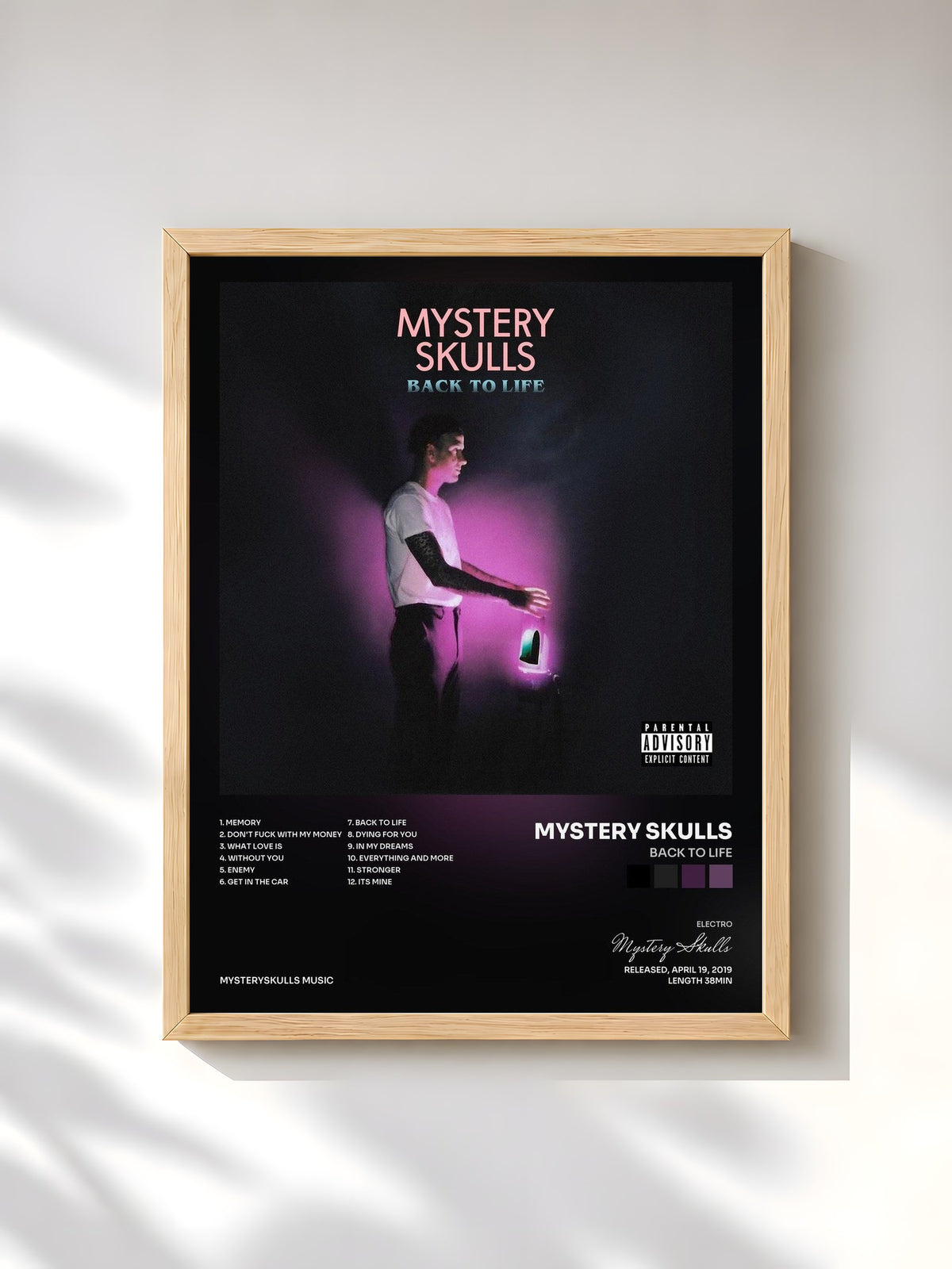 #bois Tableau de l'album Back To Life de Mystery Skulls, cadre en bois brut, imprimé et encadré en France