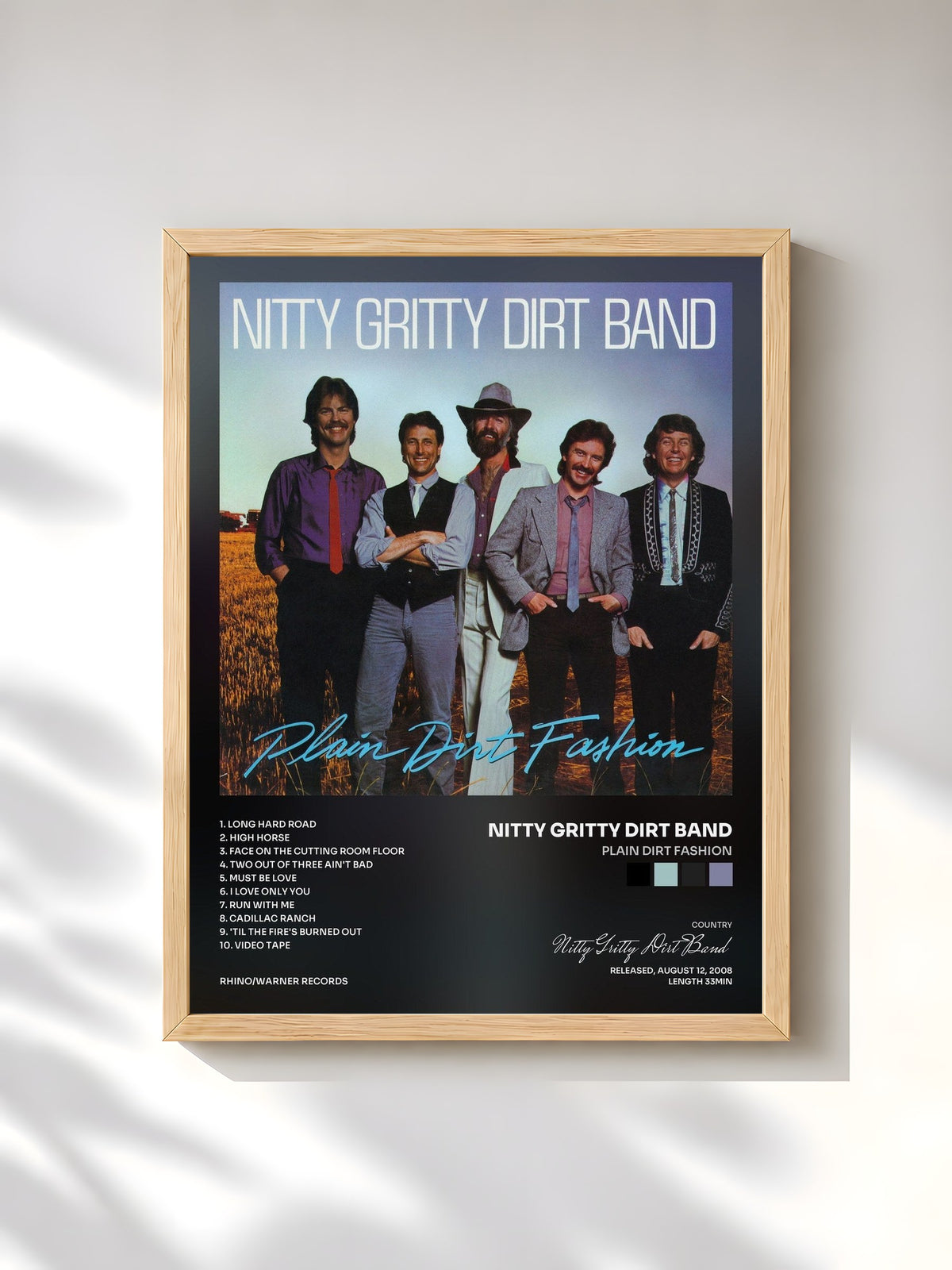#bois Tableau de l'album Plain Dirt Fashion de Nitty Gritty Dirt Band, cadre en bois brut, imprimé et encadré en France