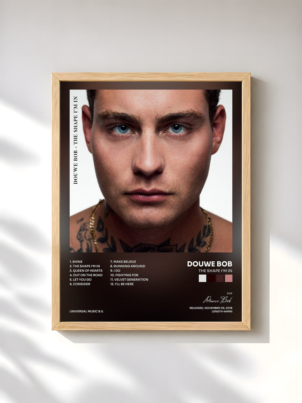 #bois Tableau de l'album The Shape I'm In de Douwe Bob, cadre en bois brut, imprimé et encadré en France