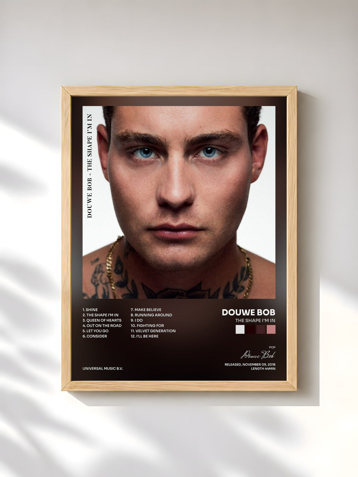 #bois Tableau de l'album The Shape I'm In de Douwe Bob, cadre en bois brut, imprimé et encadré en France