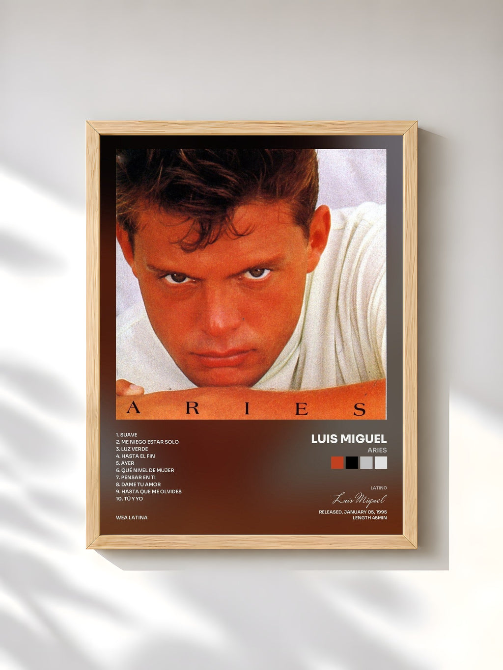 #bois Tableau de l'album Aries de Luis Miguel, cadre en bois brut, imprimé et encadré en France