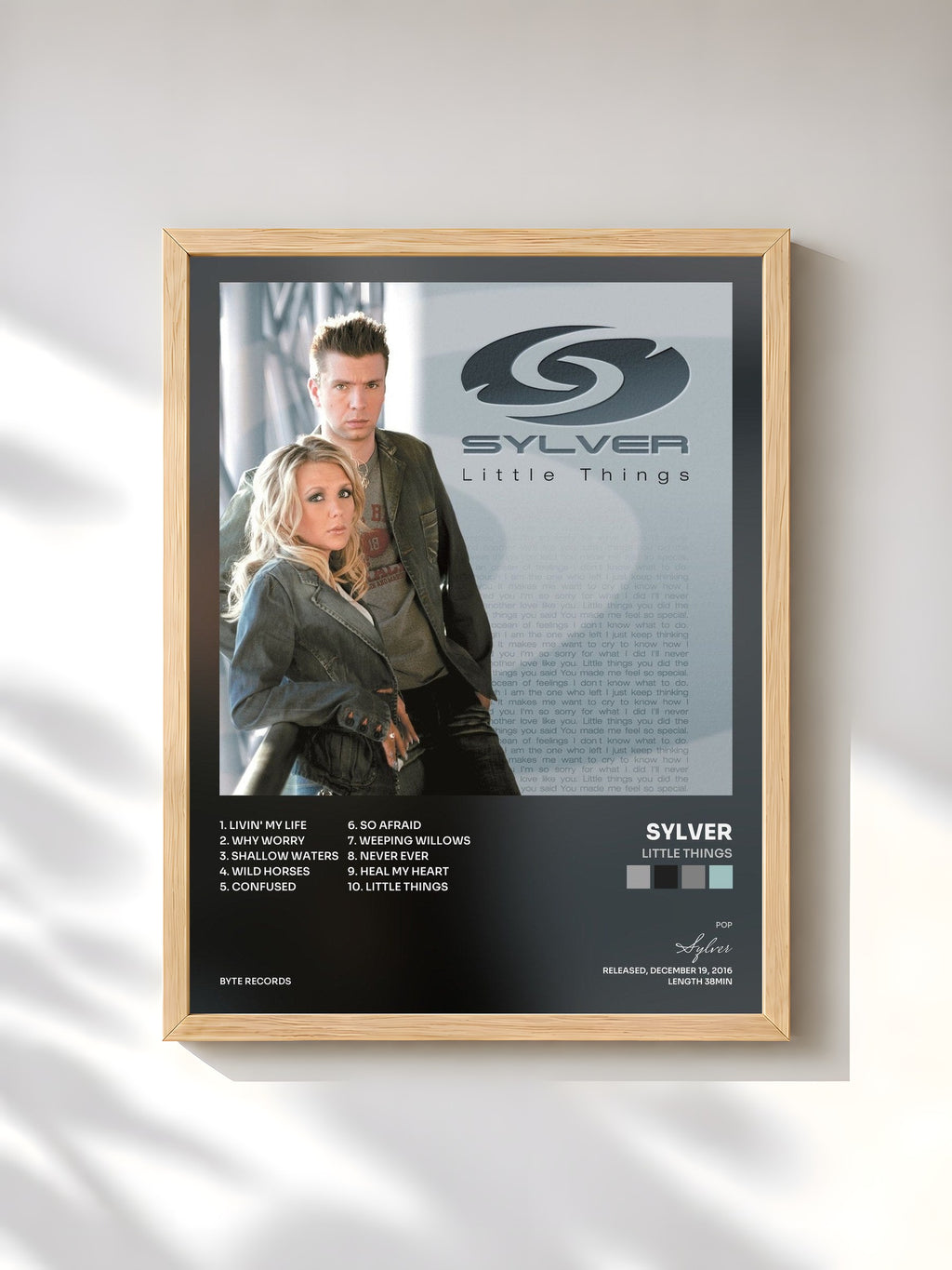 #bois Tableau de l'album Little Things de Sylver, cadre en bois brut, imprimé et encadré en France