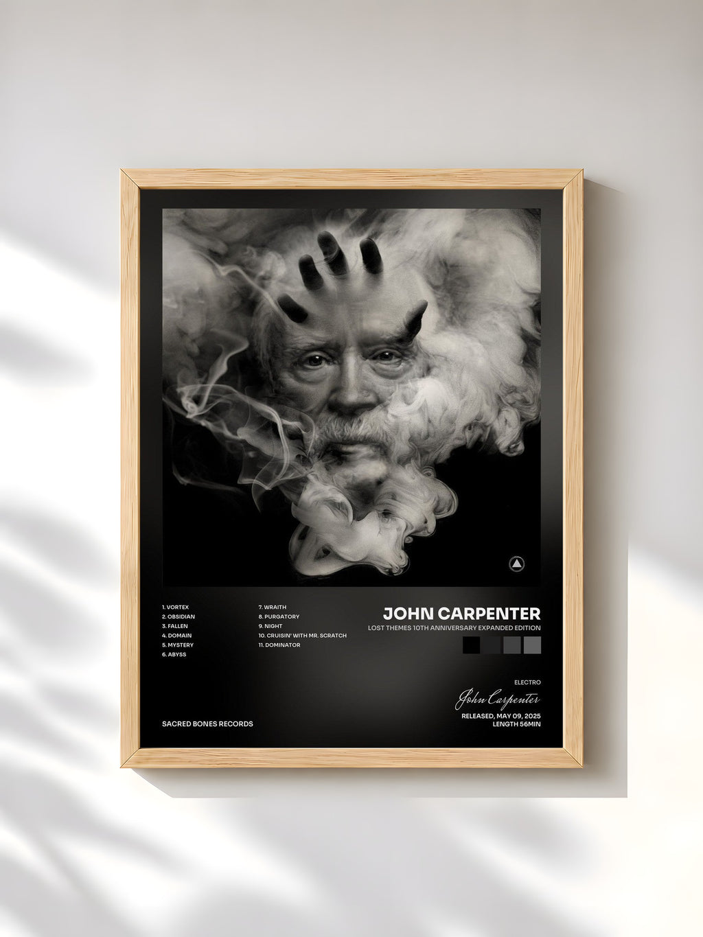 #bois Tableau de l'album Lost Themes 10th Anniversary Expanded Edition de John Carpenter, cadre en bois brut, imprimé et encadré en France
