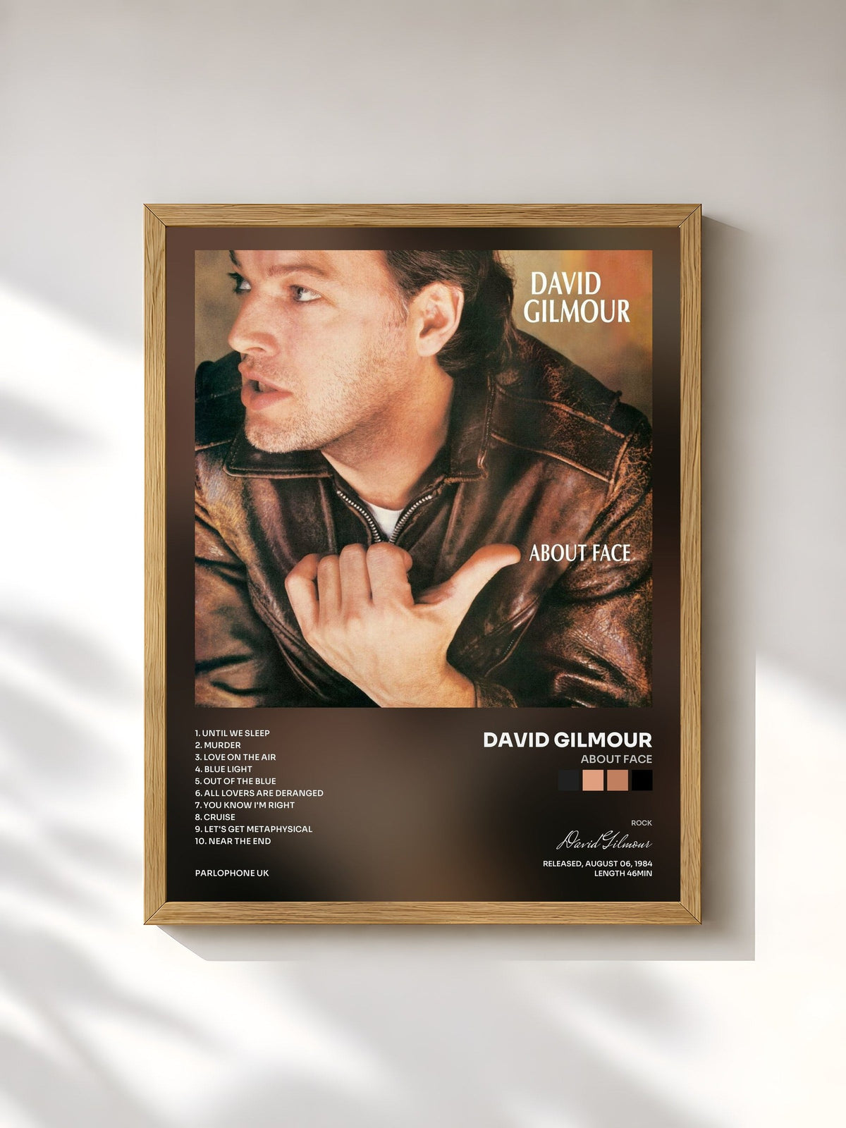 #bois Tableau de l'album About Face de David Gilmour, cadre en bois brut, imprimé et encadré en France