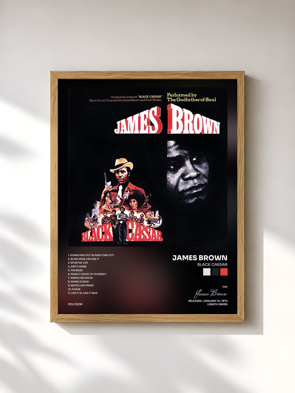#bois Tableau de l'album Black Caesar de James Brown, cadre en bois brut, imprimé et encadré en France