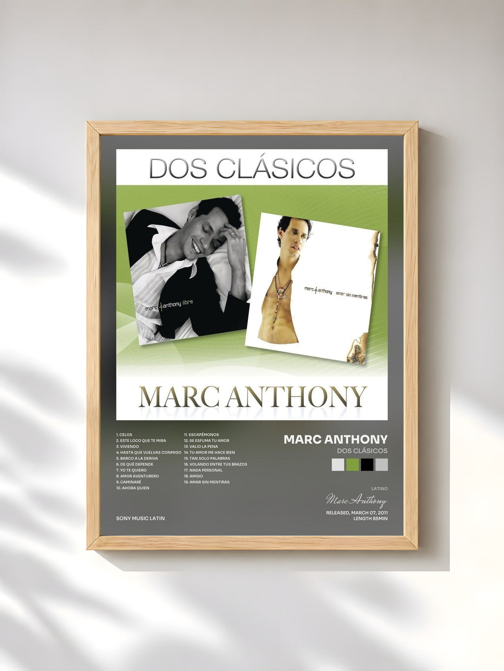 #bois Tableau de l'album Dos Clásicos de Marc Anthony, cadre en bois brut, imprimé et encadré en France