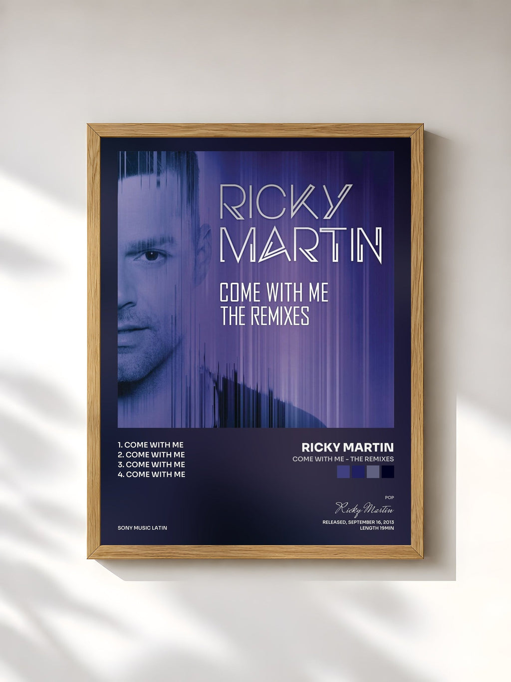 #bois Tableau de l'album Come with Me - The Remixes de Ricky Martin, cadre en bois brut, imprimé et encadré en France