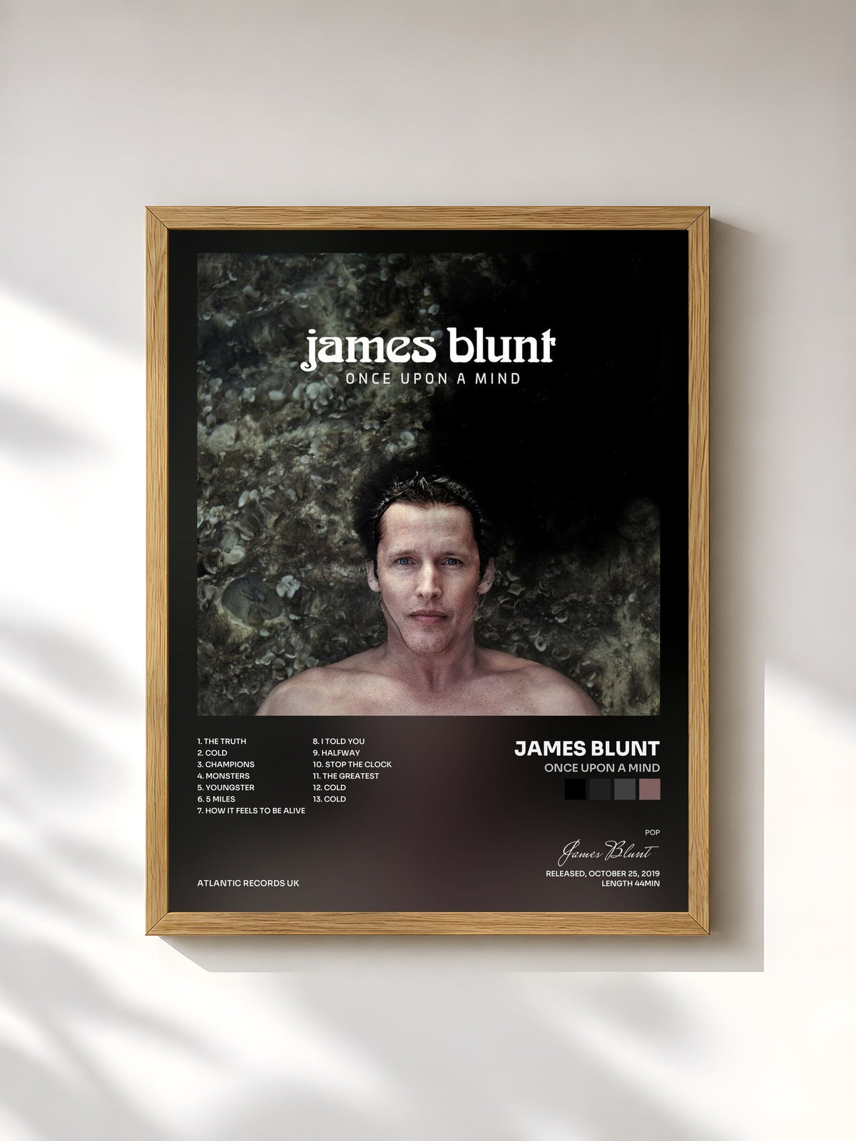 #bois Tableau de l'album Once Upon a Mind de James Blunt, cadre en bois brut, imprimé et encadré en France