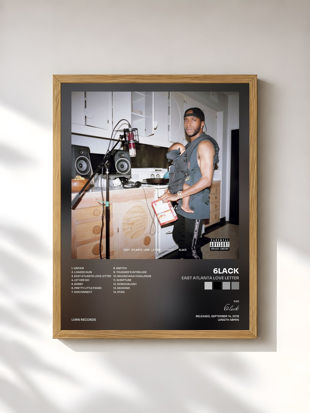 #bois Tableau de l'album East Atlanta Love Letter de 6lack, cadre en bois brut, imprimé et encadré en France