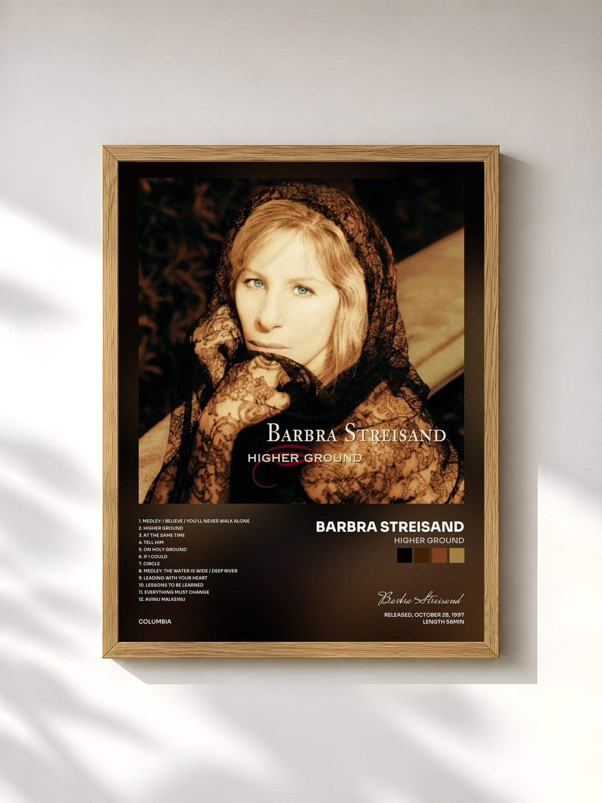 #bois Tableau de l'album Higher Ground de Barbra Streisand, cadre en bois brut, imprimé et encadré en France