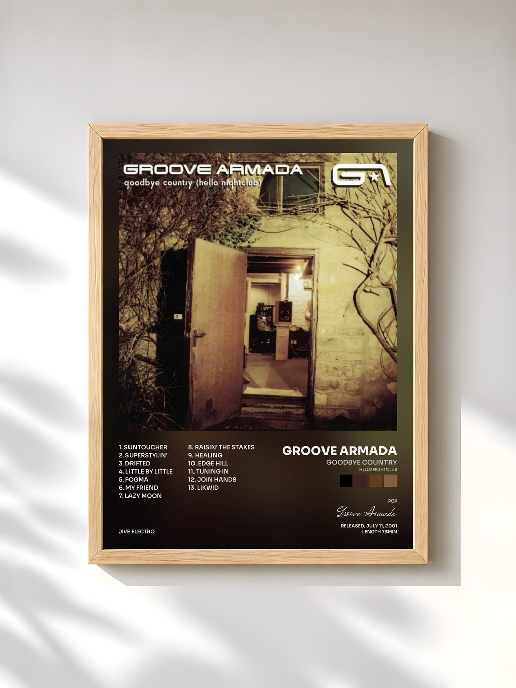 #bois Tableau de l'album Goodbye Country (Hello Nightclub) de Groove Armada, cadre en bois brut, imprimé et encadré en France