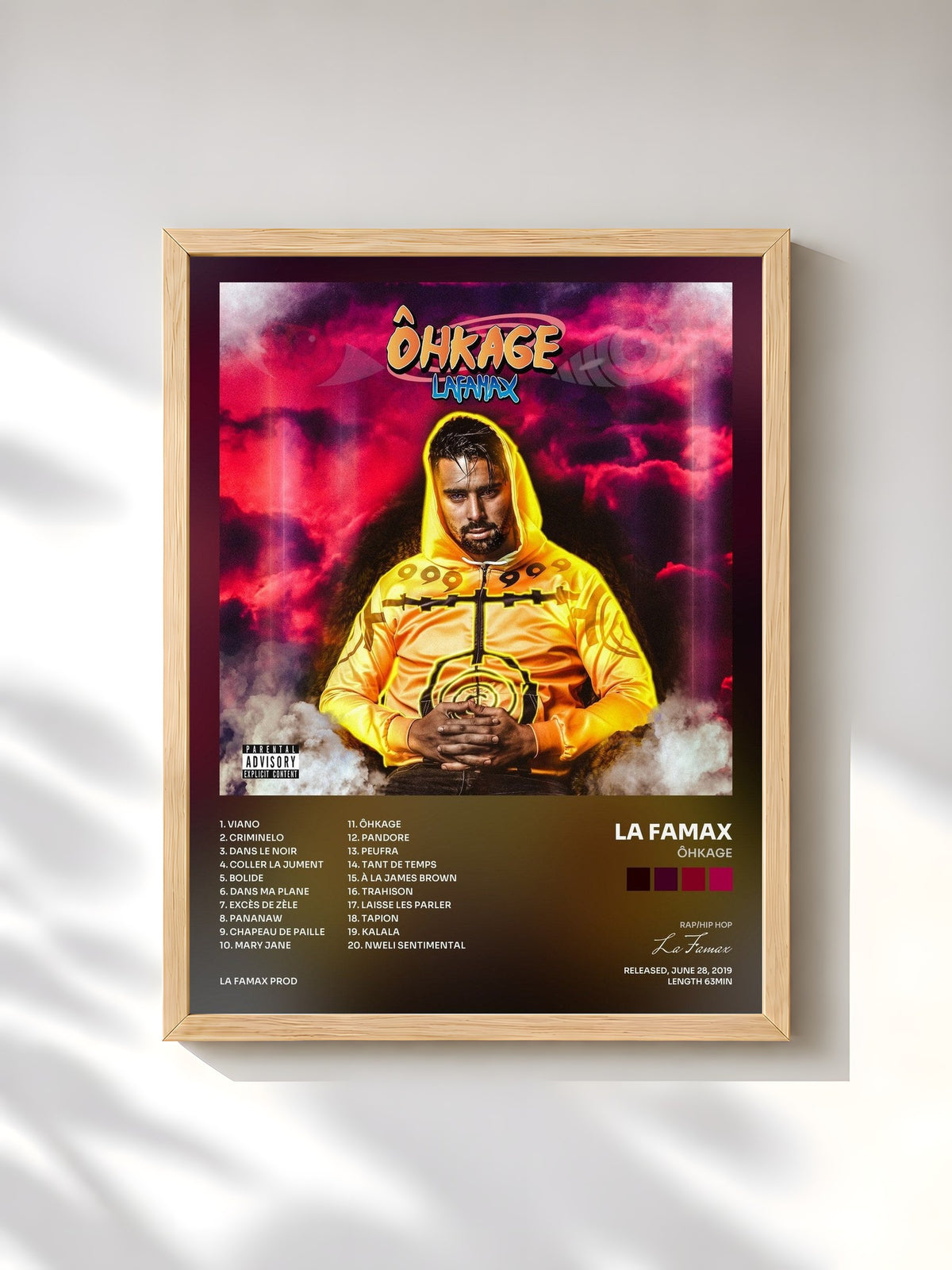 #bois Tableau de l'album Ôhkage de La Famax, cadre en bois brut, imprimé et encadré en France