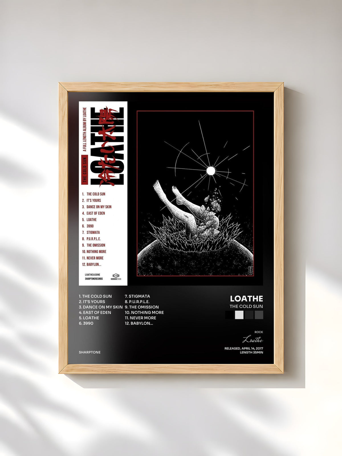 #bois Tableau de l'album The Cold Sun de Loathe, cadre en bois brut, imprimé et encadré en France
