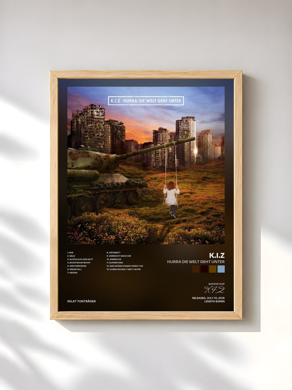 #bois Tableau de l'album Hurra die Welt geht unter de K.I.Z, cadre en bois brut, imprimé et encadré en France